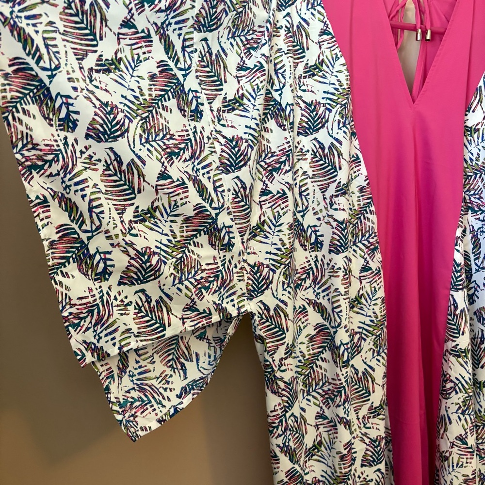 Coolibar NWT Pink Trim and White Patterned Kimono Dress - Picture 3 of 10